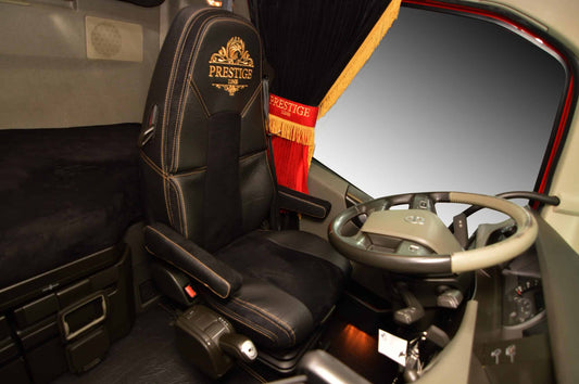 Pokrowce na fotele PRESTIGE-LINE VOLVO FH, FH16, FMX, FM od 2013, FH5 od 2021 fotele lotnicze, 2pasy CZARNY SABA