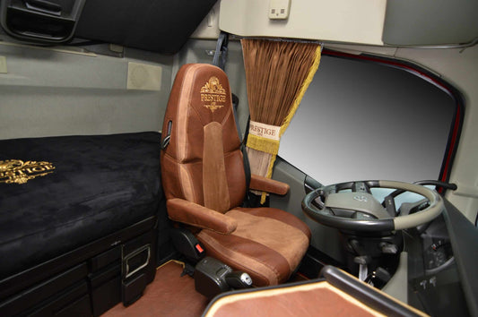 Pokrowce na fotele PRESTIGE-LINE VOLVO FH, FH16, FMX, FM od 2013, FH5 od 2021 fotele lotnicze, 2pasy BRĄZ SABA