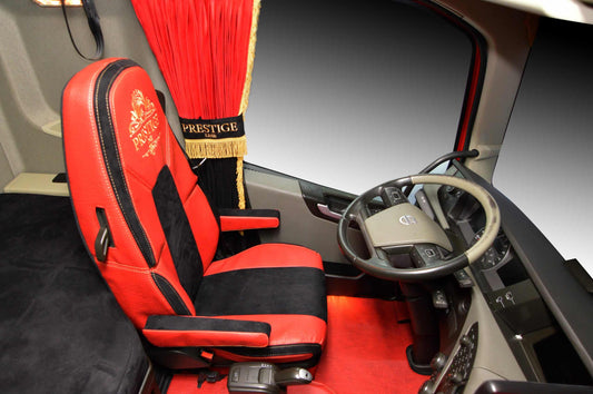 Pokrowce na fotele PRESTIGE-LINE VOLVO FH, FH16, FMX, FM od 2013, FH5 od 2021 fotele lotnicze, 2pasy CZERWONY SABA