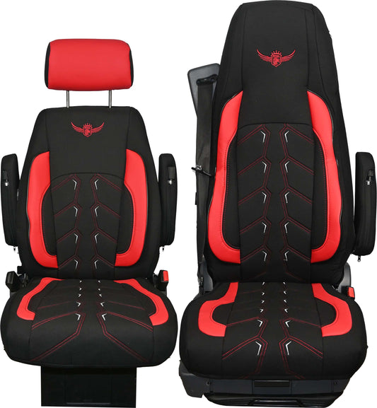 Pokrowce na fotele ROYAL Classic SCANIA seria R od 2004, seria S od 2017 1 pas, fotel kierowcy BASIC, fotel pasażera nieamortyzowany, konfiguracja A CZERWONY SABA