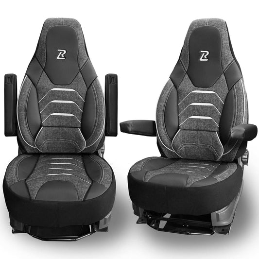 Pokrowce na fotele do Kampera Fiat Ducato, Peugeot Boxer, Citroen Jumper, Opel Movano C - CAPRI - Szaro czarne 