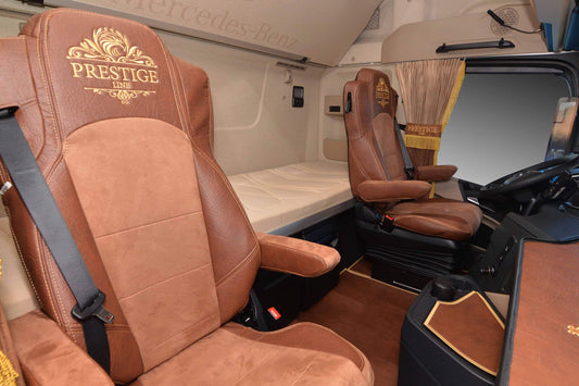 Pokrowce na fotele PRESTIGE-LINE Mercedes Actros L od 2022 fotel pasażera amortyzowany BRĄZ SABA